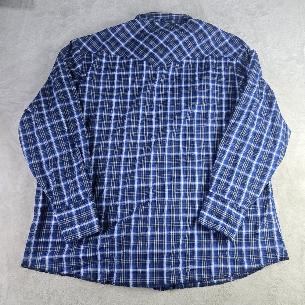 Wrangler Western Blue Plaid Pearl Snap Long Sleeve Cowboy Shirt Sz 2XL - Picture 2 of 8